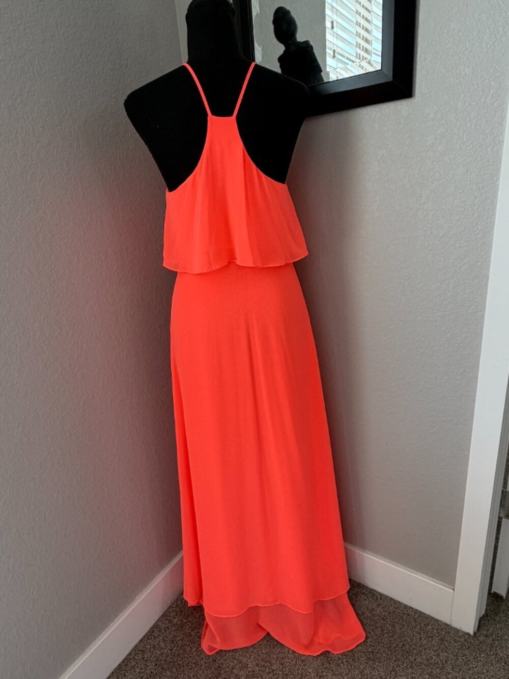 GIANNI BINI Neon Orange Strappy Long Maxi Dress Small - Picture 5 of 10